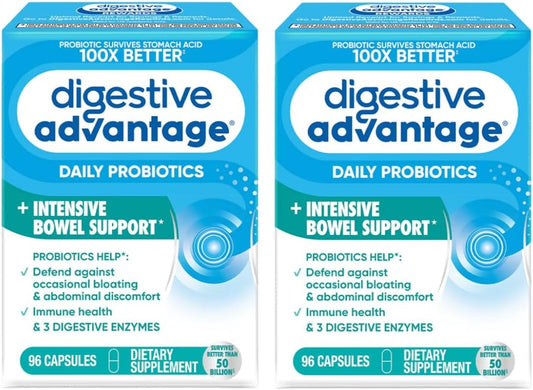 Digestive Advantage IBS Probiotics with Digestive Enzymes for Men & Women, 96ct Capsules - Intensive Bowel & Gut Health Support for Occasional Bloating