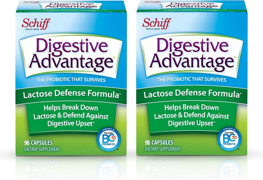 Digestive Advantage Lactose Defense Enzymes and Probiotics - 96 Count Capsules (2 Pack) for Occasional Bloating and Abdominal Discomfort with Immune Support for Women and Men