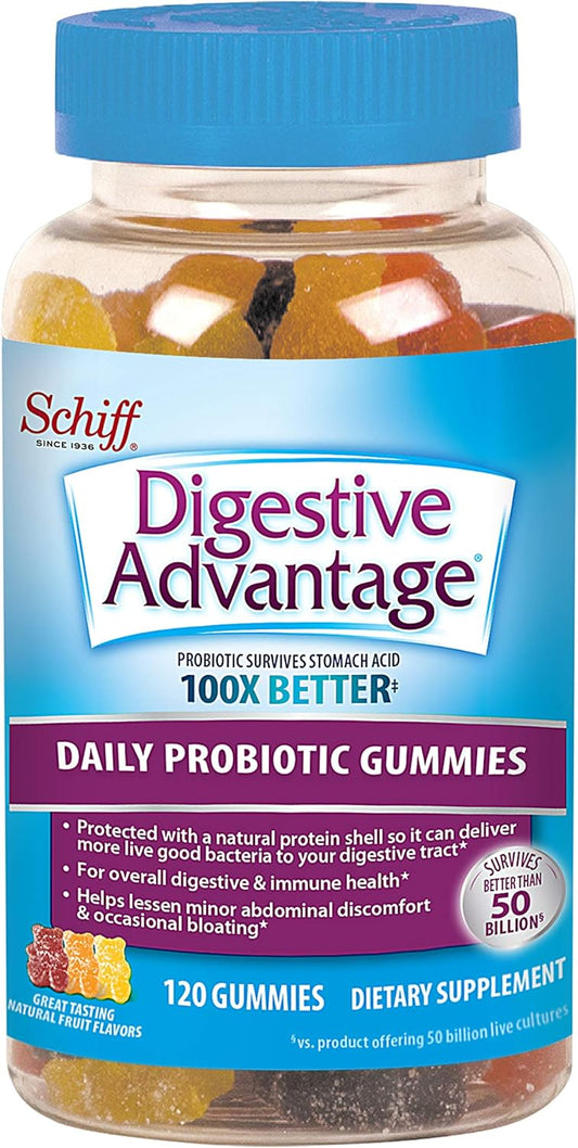 Digestive Advantage Probiotic Gummies - 120ct for Men & Women, Supports Gut Health, Reduces Bloating & Discomfort, Natural Fruit Flavors