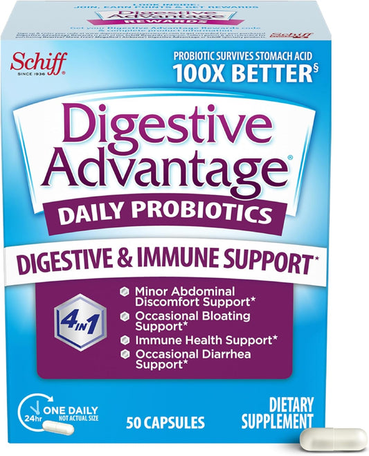 Digestive Advantage Probiotics for Gut Health, Occasional Bloating, Diarrhea & Immune Support - 50ct Capsules for Men & Women