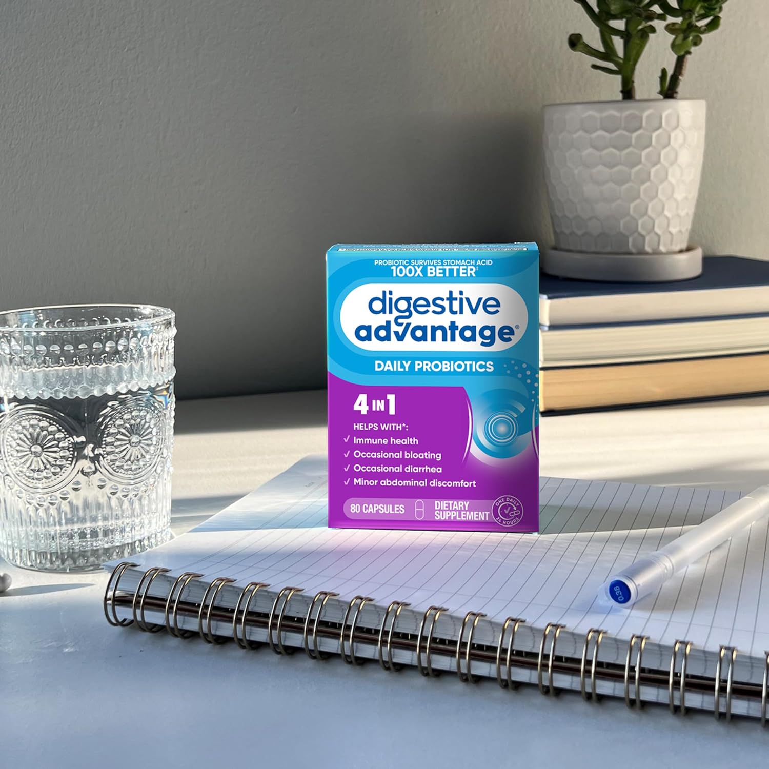 Digestive Advantage Probiotics for Men and Women, 80ct Capsules, Supports Gut Health and Immune System, Reduces Bloating and Diarrhea