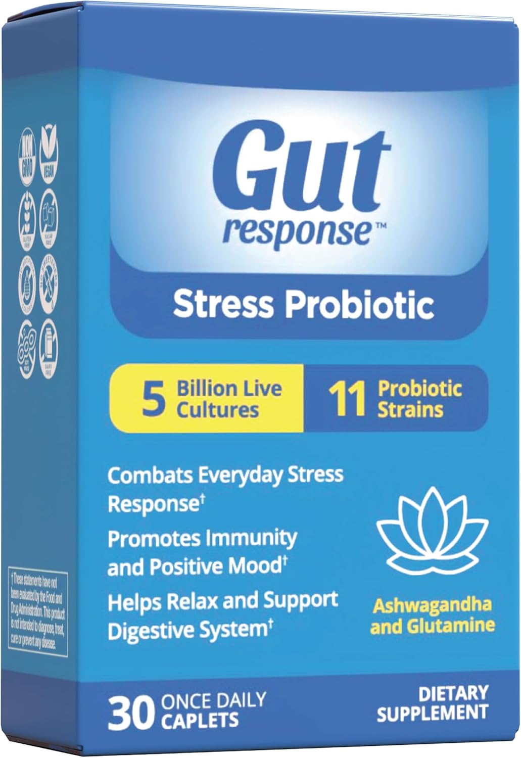 Digestive Aging Slow Down Probiotic with Ashwagandha, L-Glutamine - Non-GMO, Gluten-Free, Vegan - 5 Billion CFU - 30 Caplets