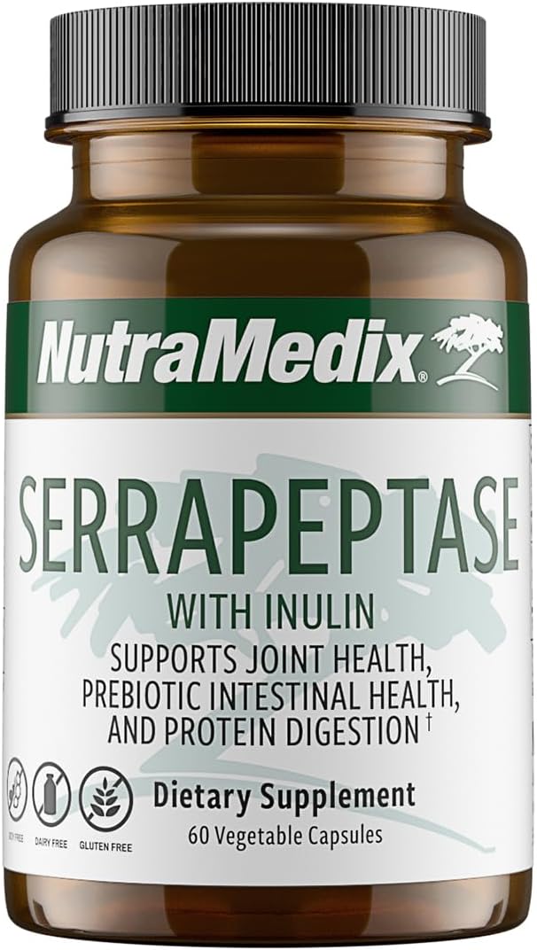 Digestive and Joint Support Supplement - NutraMedix Serrapeptase Enzymes with Inulin - Gluten, Soy, Dairy-Free - 60 Capsules
