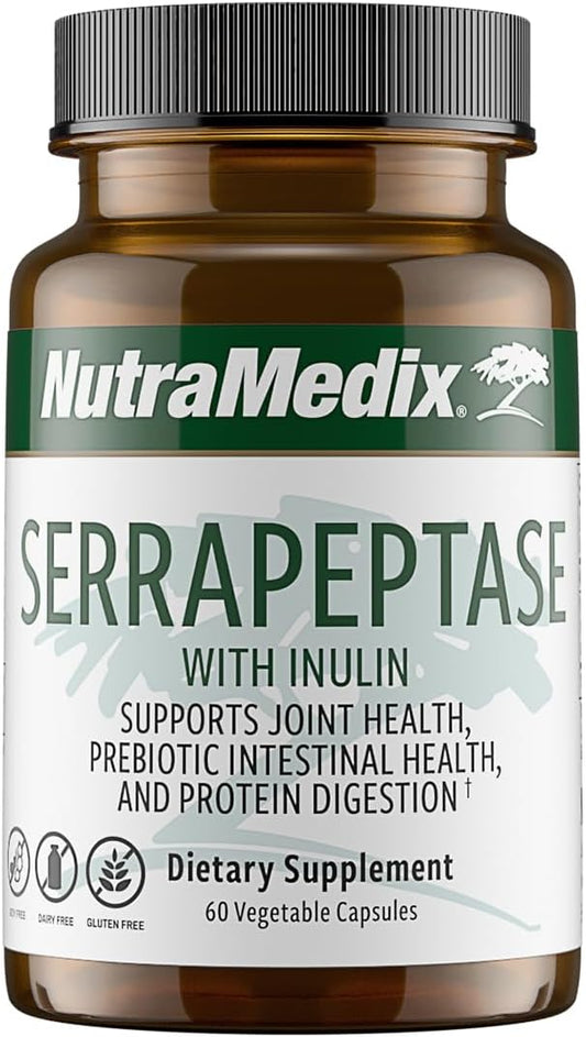 Digestive and Joint Support Supplement - NutraMedix Serrapeptase Enzymes with Inulin - Gluten, Soy, Dairy-Free - 60 Capsules