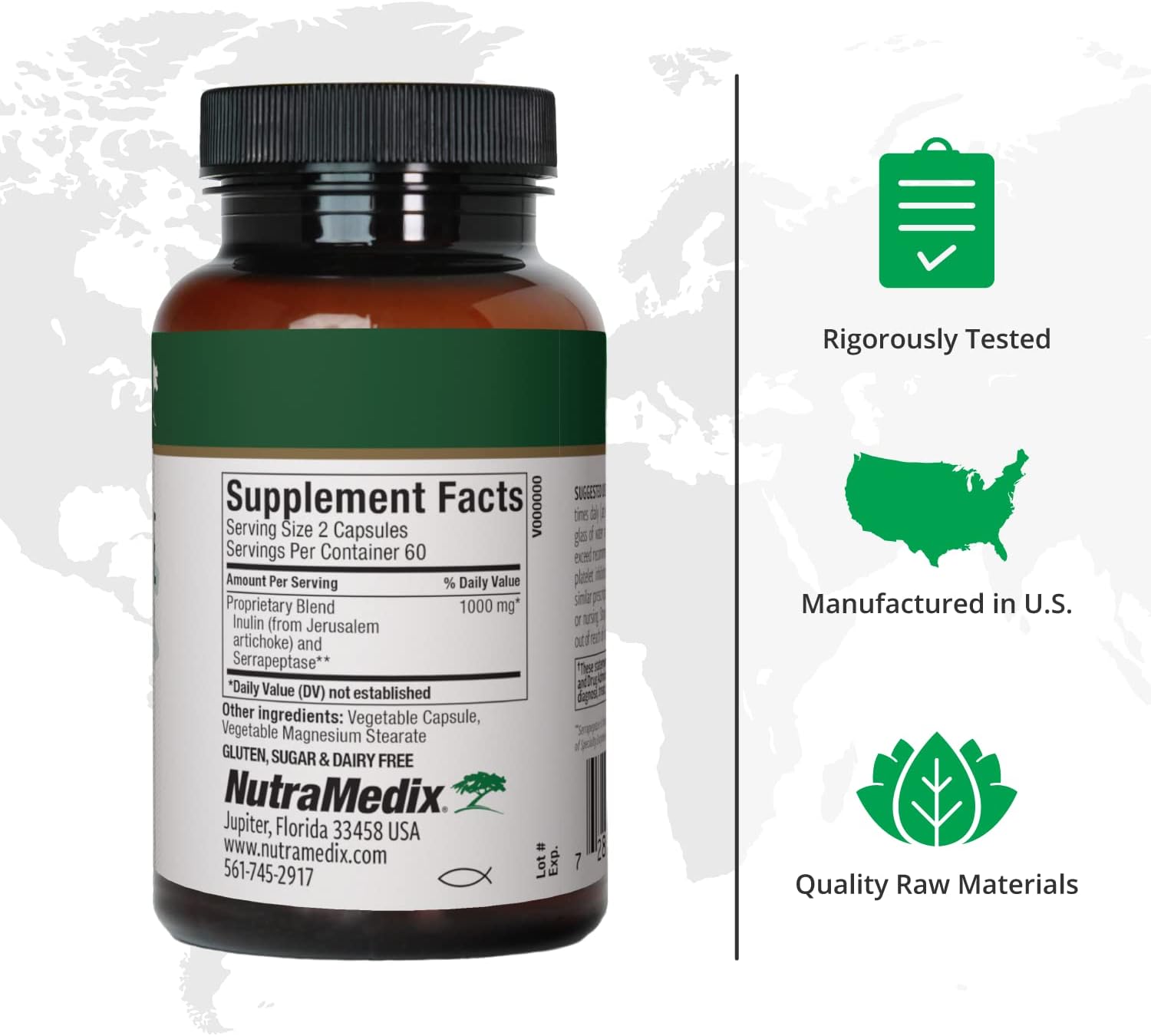 Digestive and Joint Support Supplement - NutraMedix Serrapeptase Enzymes with Inulin - Gluten, Soy, Dairy-Free - 60 Capsules