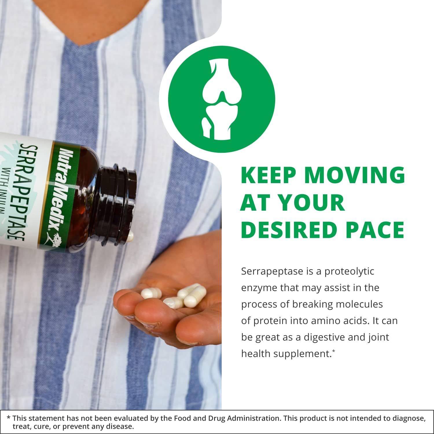 Digestive and Joint Support Supplement - NutraMedix Serrapeptase Enzymes with Inulin - Gluten, Soy, Dairy-Free - 60 Capsules