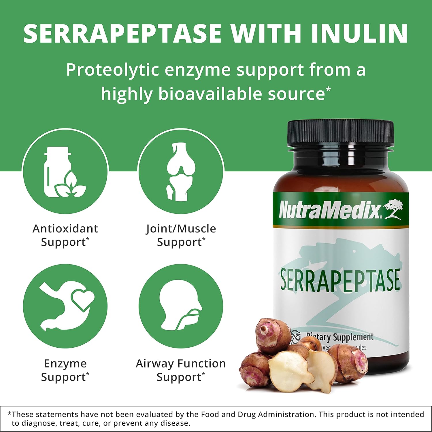 Digestive and Joint Support Supplement - NutraMedix Serrapeptase Enzymes with Inulin - Gluten, Soy, Dairy-Free - 60 Capsules