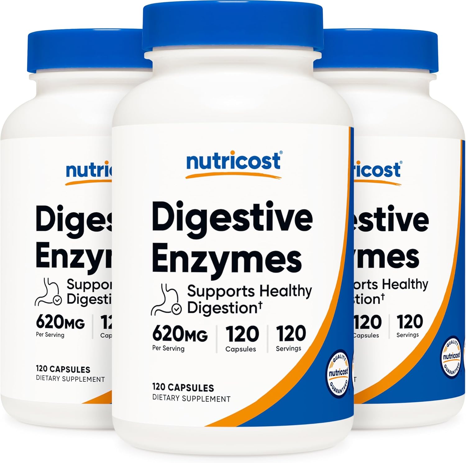 Digestive Enzyme Supplement 620mg - 120 Veggie Capsules (3 Bottles) by Nutricost