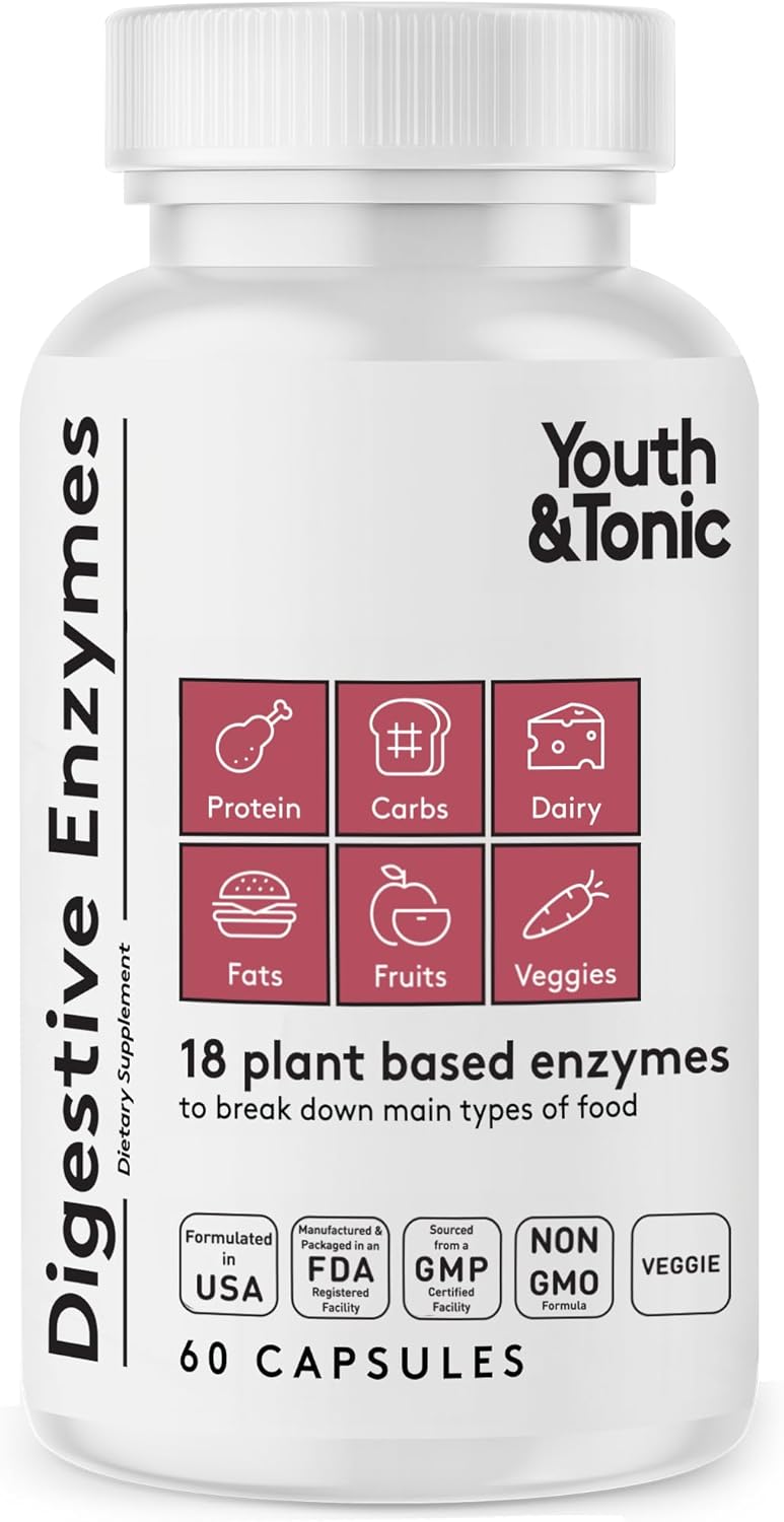 Digestive Enzyme Supplement for Bloating & Gut Health - Full Spectrum Enzymes for Men & Women, 60 Capsules