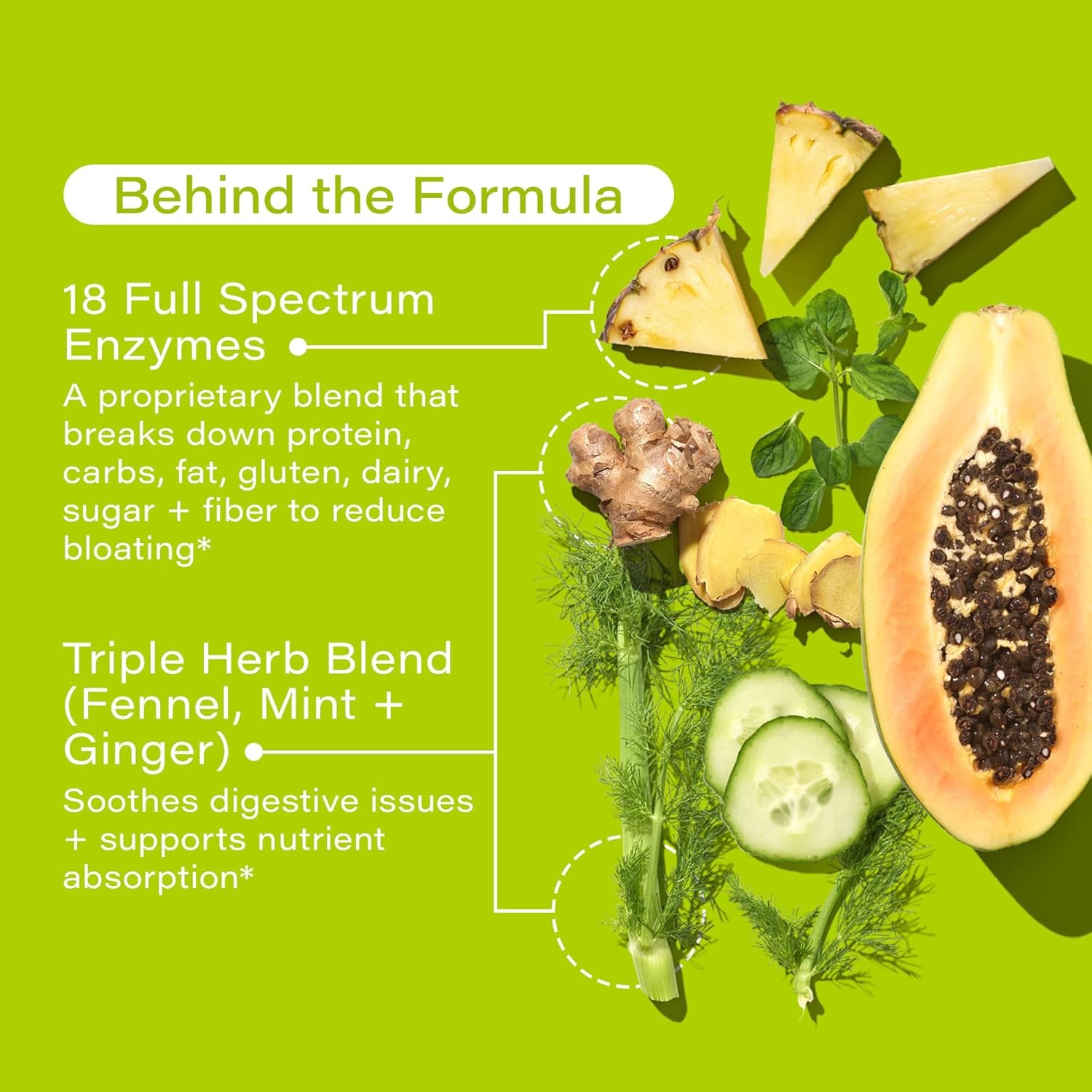 Digestive Enzyme Supplement for Bloating Relief - Vegan Fast-Acting Enzyme Blend for Digestive Health & Debloating - 60 Servings