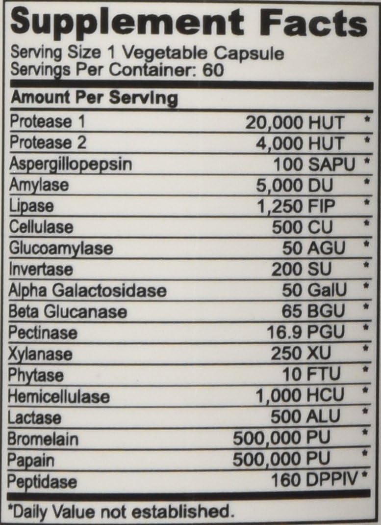 Digestive Enzyme Supplement for Bloating Relief, Gas, Lactose Intolerance - 60 Capsules