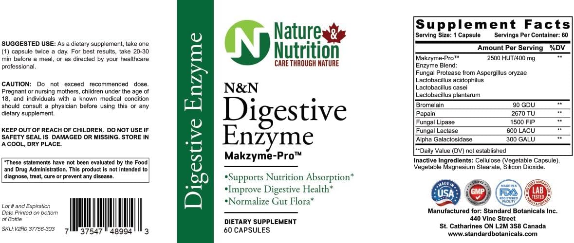 Digestive Enzyme Supplement for Gut Health - MakZyme-Pro TM, 60 Capsules