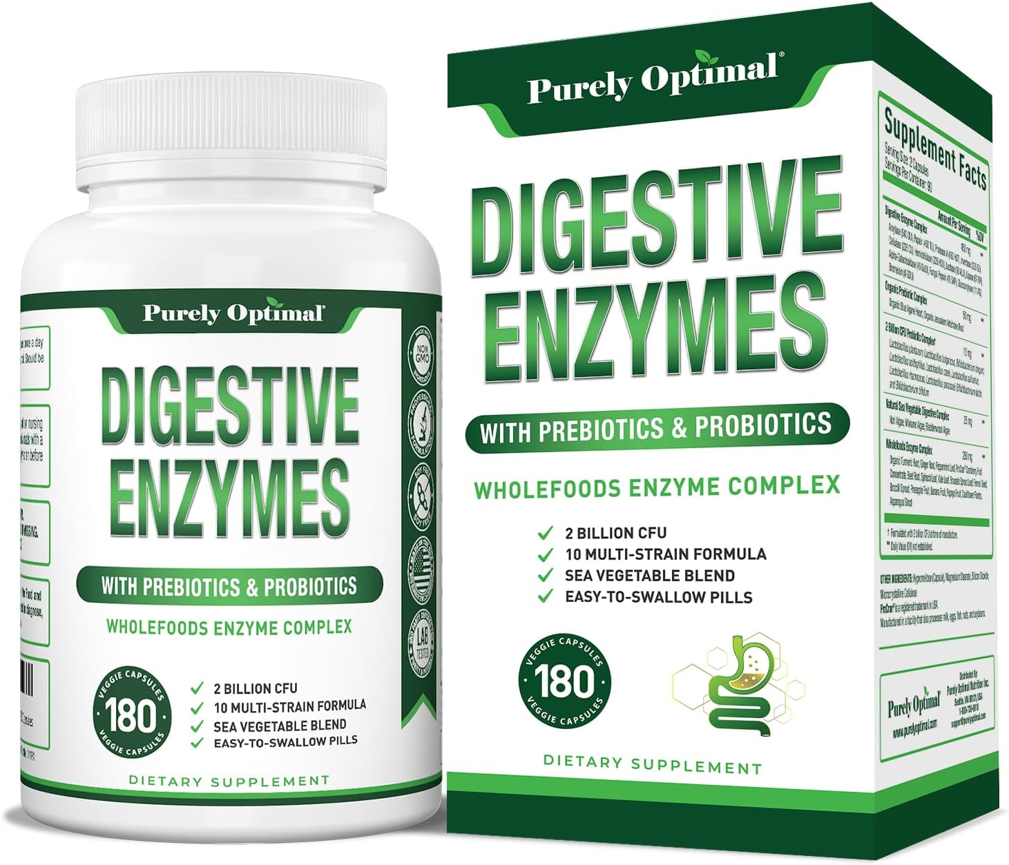 Digestive Enzyme Supplement with 12 Enzymes, Probiotics & Prebiotics - Gut Health Support for Bloating, Gas & Digestive Discomfort - 180 Capsules