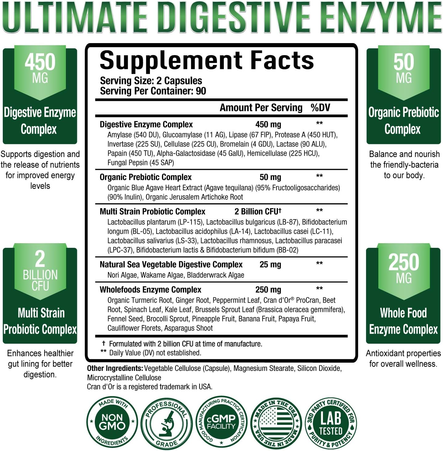 Digestive Enzyme Supplement with 12 Enzymes, Probiotics & Prebiotics - Gut Health Support for Bloating, Gas & Digestive Discomfort - 180 Capsules