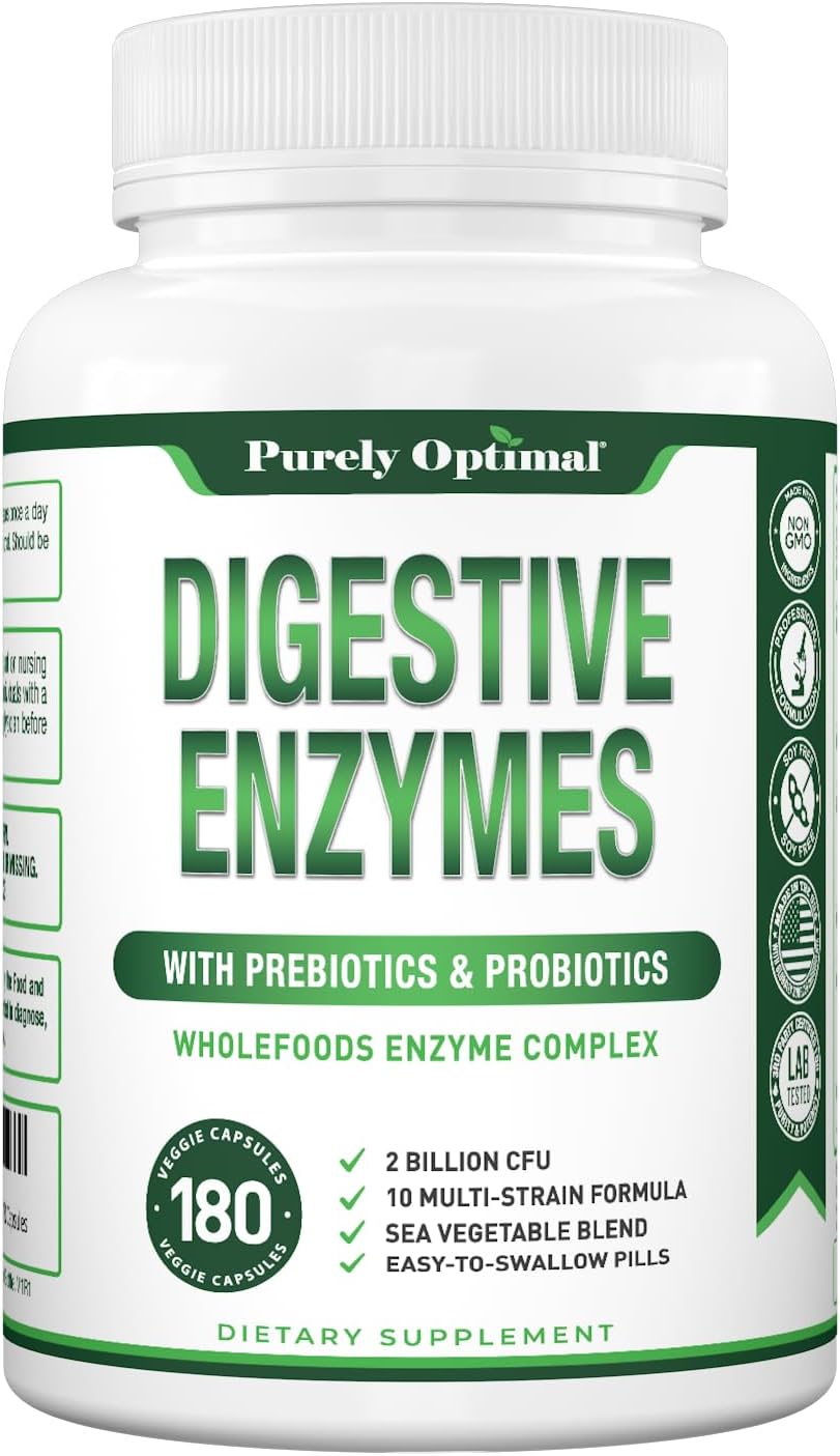 Digestive Enzyme Supplement with 12 Enzymes, Probiotics & Prebiotics - Gut Health Support for Bloating, Gas & Digestive Discomfort - 180 Capsules