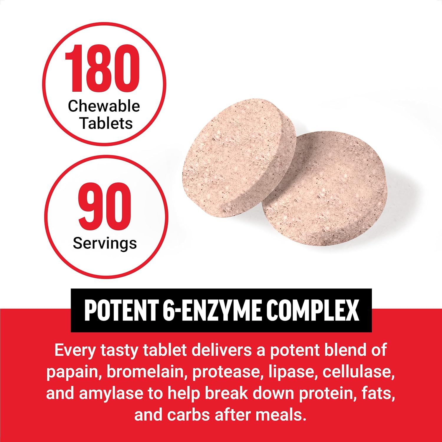 Digestive Enzyme Supplement with Papaya, Amylase, and Bromelain - 180 Chewable Tablets for Healthy Digestion and Bloating Relief - Tropical Fruit Flavor, Sugar Free, Non-GMO