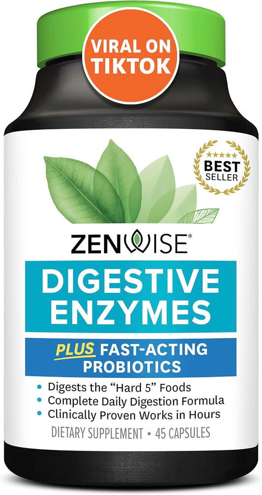 Digestive Enzymes and Bromelain with Prebiotics and Probiotics for Gut Health - 45 CT- Promotes Digestion and Bloating Relief for Men and Women by Zenwise Health