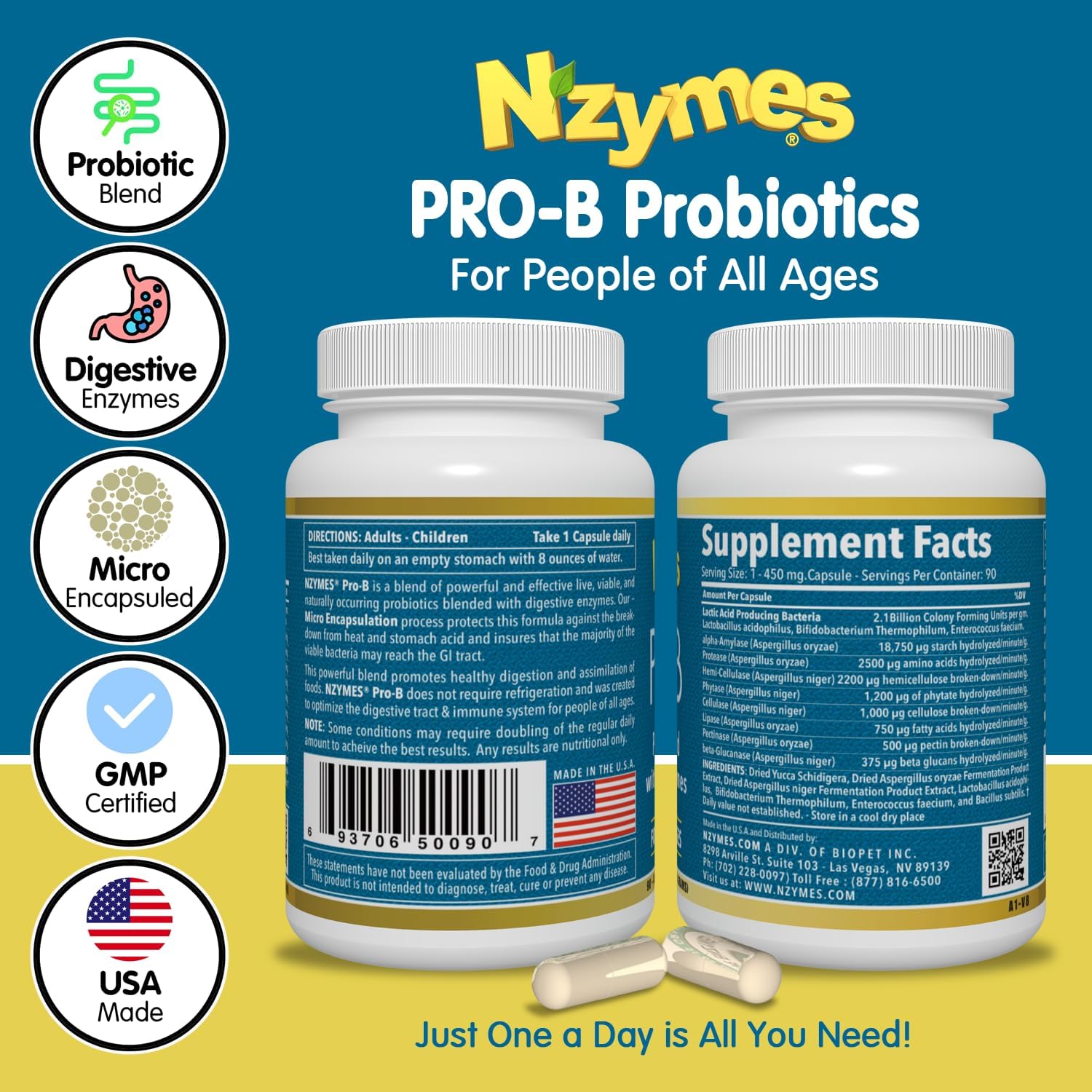 Digestive Enzymes and Probiotics for Digestive Balance - 180 Caplets - USA Made