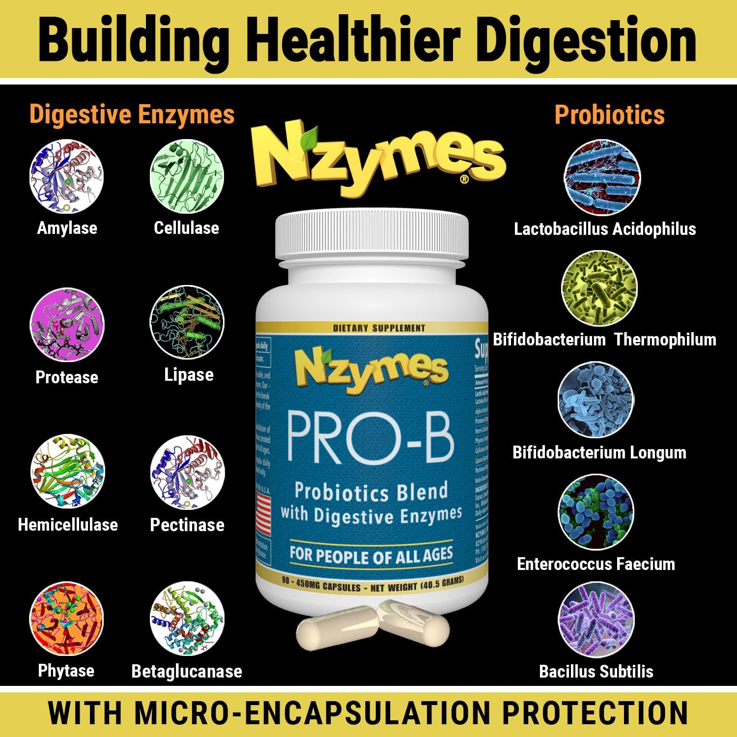 Digestive Enzymes and Probiotics for Digestive Balance - 180 Caplets - USA Made