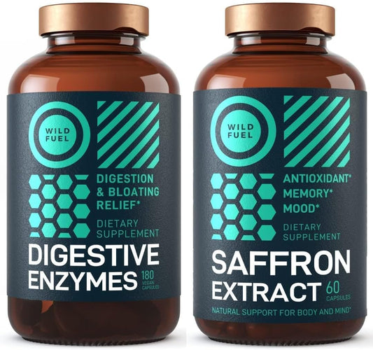 Digestive Enzymes and Saffron Extract Capsules Bundle - Enhance Digestion and Overall Health