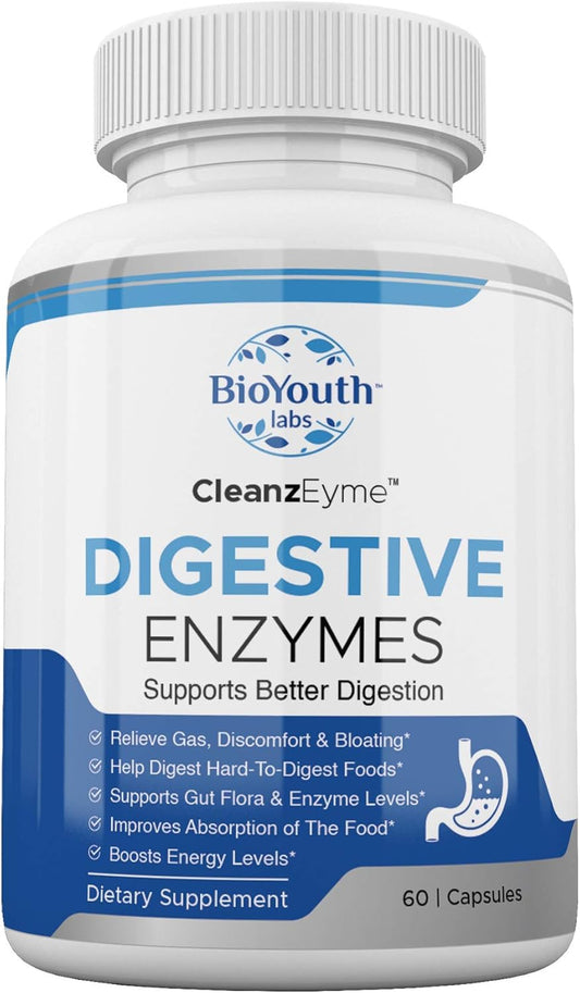 Digestive Enzymes & Probiotic Supplement for Adults - Natural Blend for Digestion & Gut Health, 60 Capsules by BioYouth Labs
