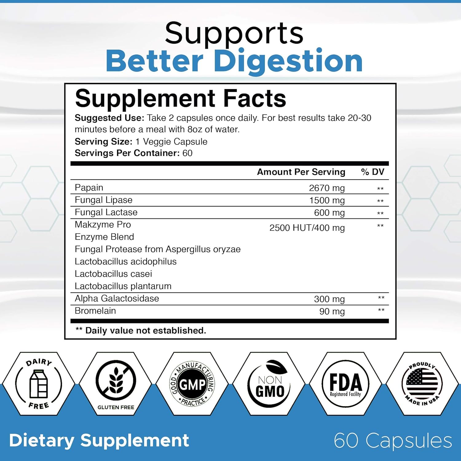 Digestive Enzymes & Probiotic Supplement for Adults - Natural Blend for Digestion & Gut Health, 60 Capsules by BioYouth Labs