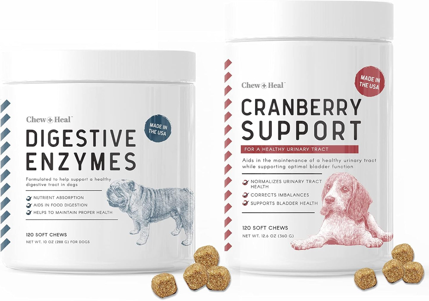 Digestive Enzymes, Probiotics, and Cranberry Soft Chews for Dogs - Supports Digestion and Urinary Health - 120 Chews