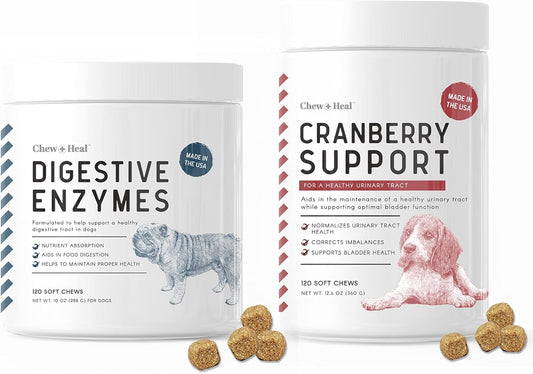 Digestive Enzymes, Probiotics, and Cranberry Soft Chews for Dogs - Supports Digestion and Urinary Health - 120 Chews