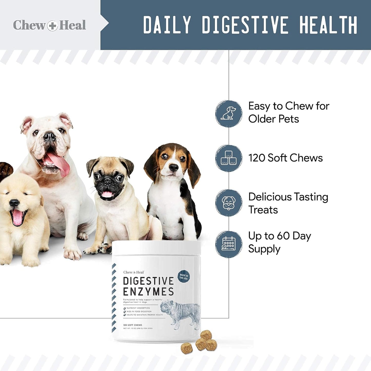 Digestive Enzymes, Probiotics, and Cranberry Soft Chews for Dogs - Supports Digestion and Urinary Health - 120 Chews