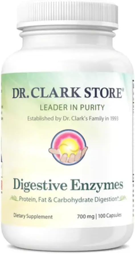 Digestive Enzymes Supplement - 700mg, 100 Gelatin Capsules for Healthy Digestion & Nutrient Absorption by Dr. Clark Store