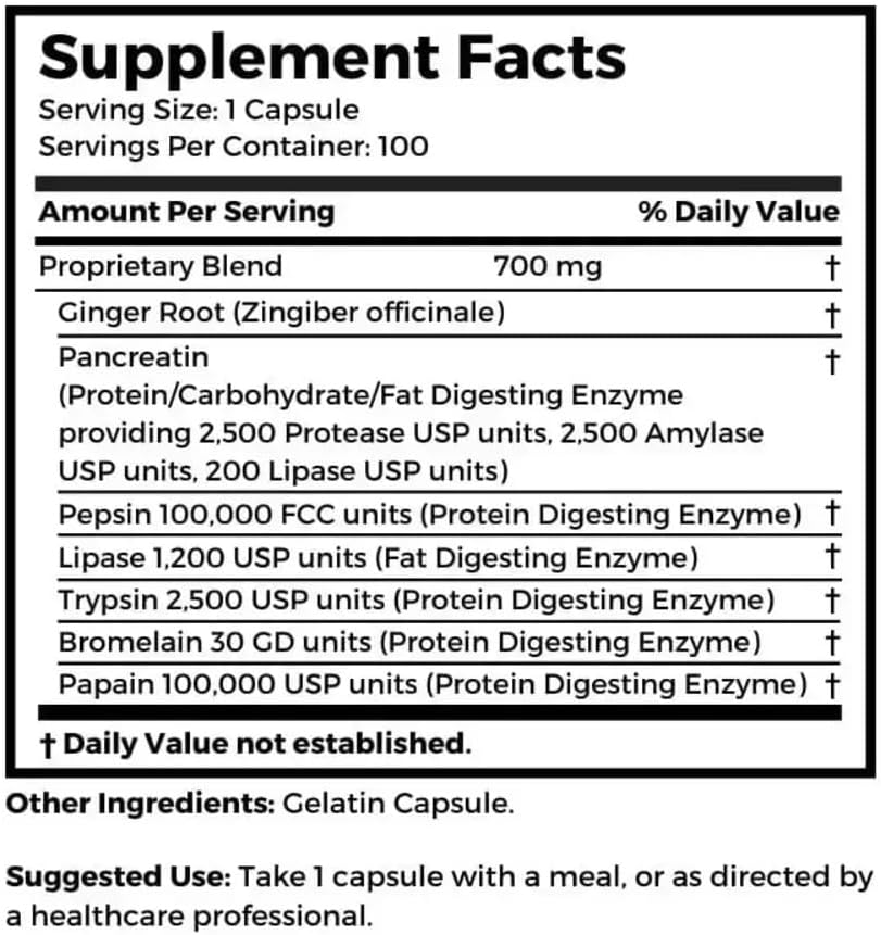Digestive Enzymes Supplement - 700mg, 100 Gelatin Capsules for Healthy Digestion & Nutrient Absorption by Dr. Clark Store