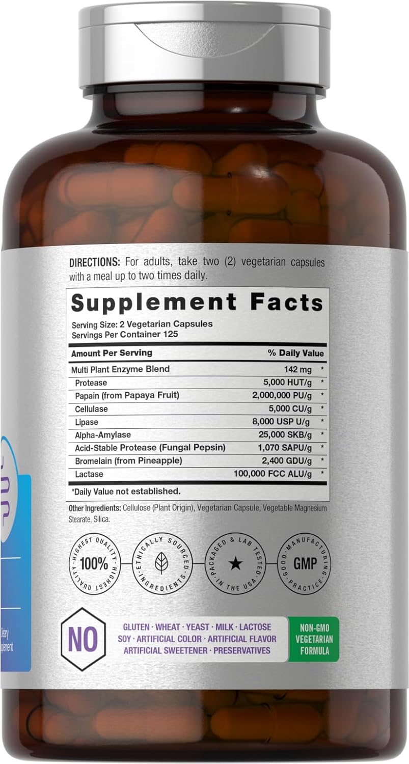 Digestive Enzymes Supplement | 250 Capsules | Enzyme Blend for Men & Women | Non-GMO & Gluten Free