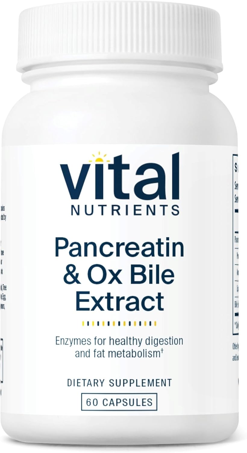 Digestive Enzymes Supplement 500mg | Supports Protein, Fat, and Carb Digestion | Pancreatin & Ox Bile Extract | Gluten, Dairy, Soy Free | 60 Capsules