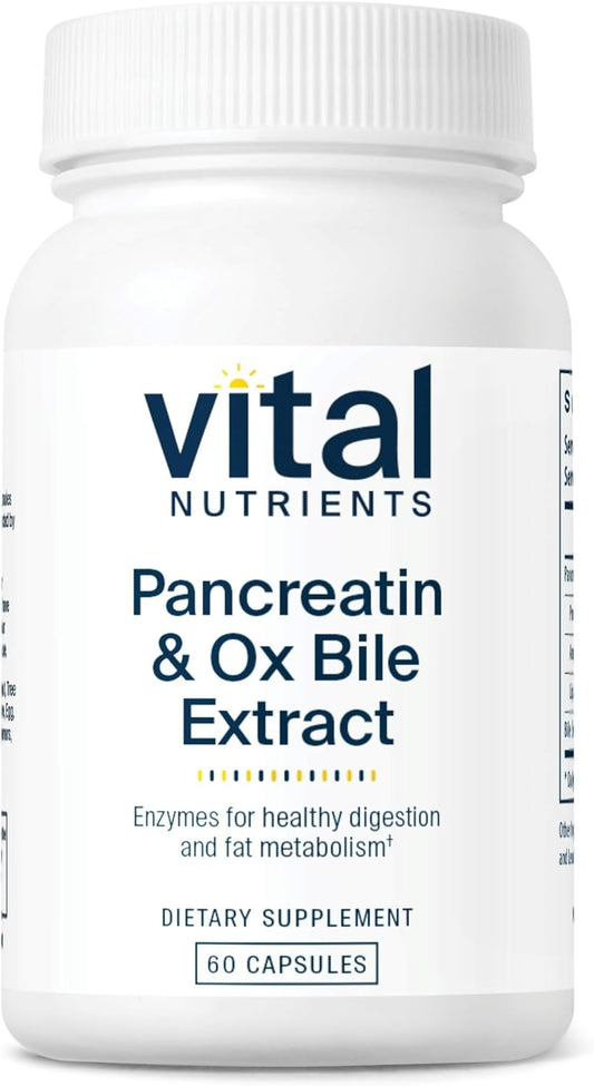 Digestive Enzymes Supplement 500mg | Supports Protein, Fat, and Carb Digestion | Pancreatin & Ox Bile Extract | Gluten, Dairy, Soy Free | 60 Capsules