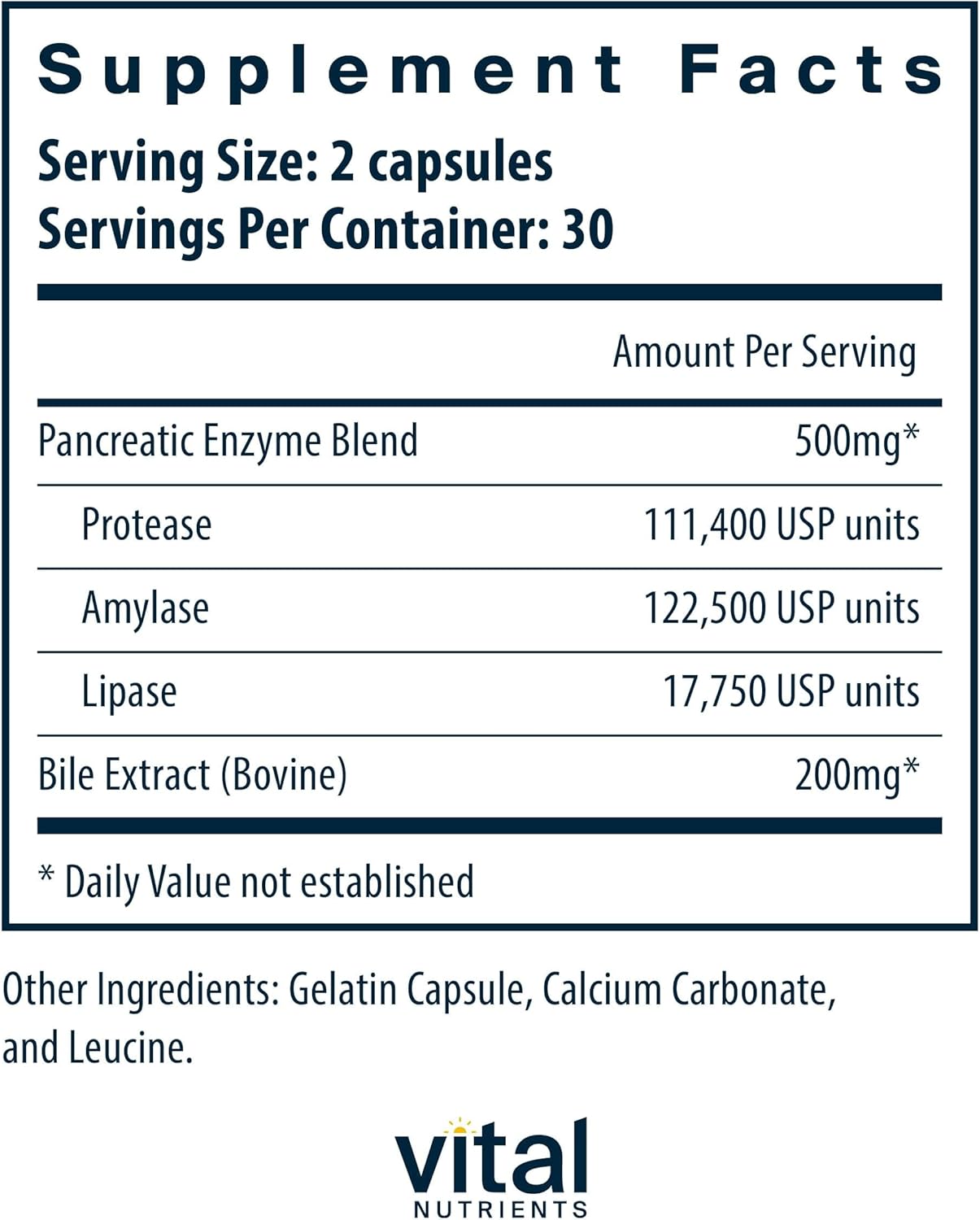 Digestive Enzymes Supplement 500mg | Supports Protein, Fat, and Carb Digestion | Pancreatin & Ox Bile Extract | Gluten, Dairy, Soy Free | 60 Capsules
