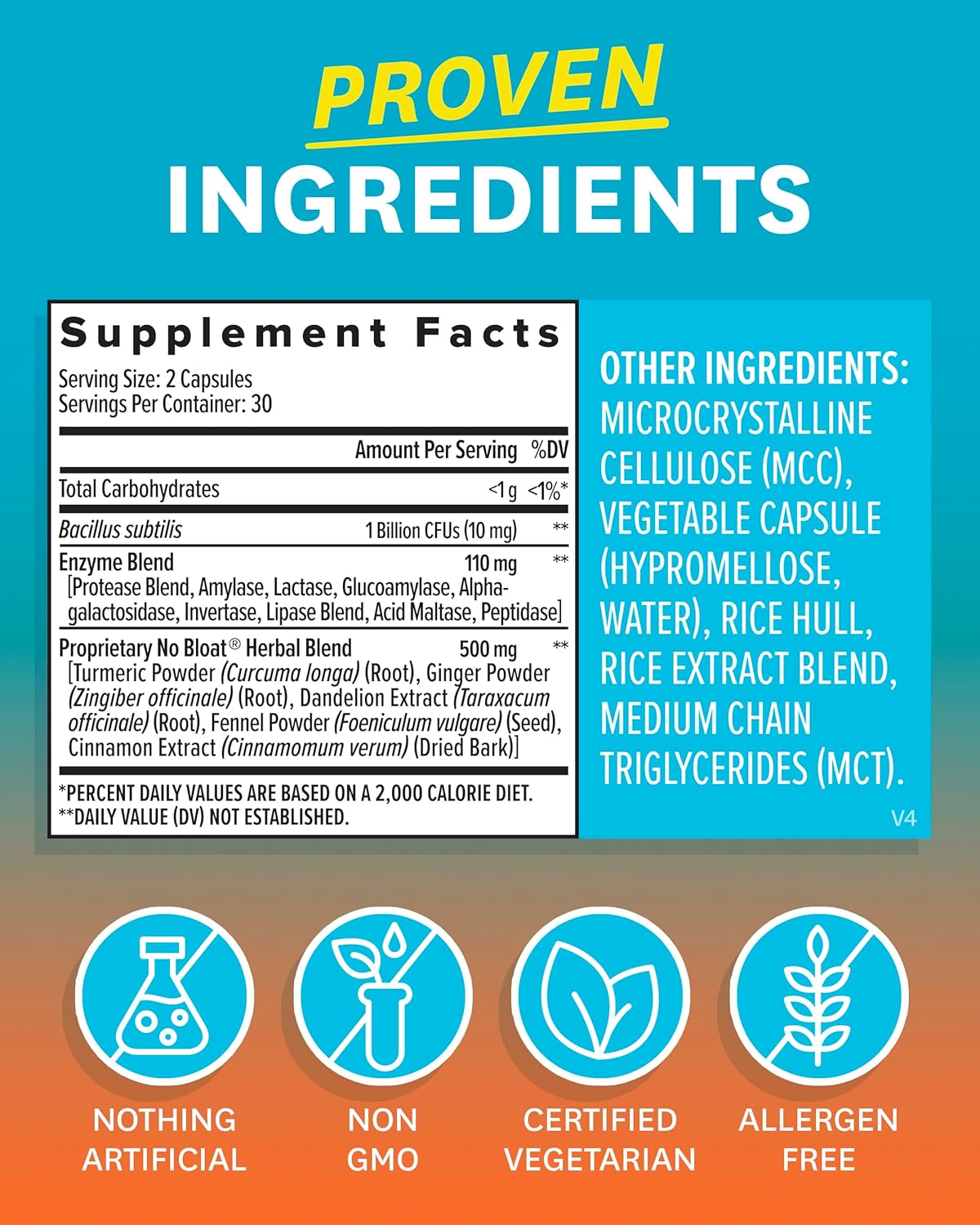 Digestive Enzymes Supplement for Bloating Relief - Probiotics for Women and Men with Ginger, Dandelion, Lactase - Vegan Water Retention Pills - 60 Capsules