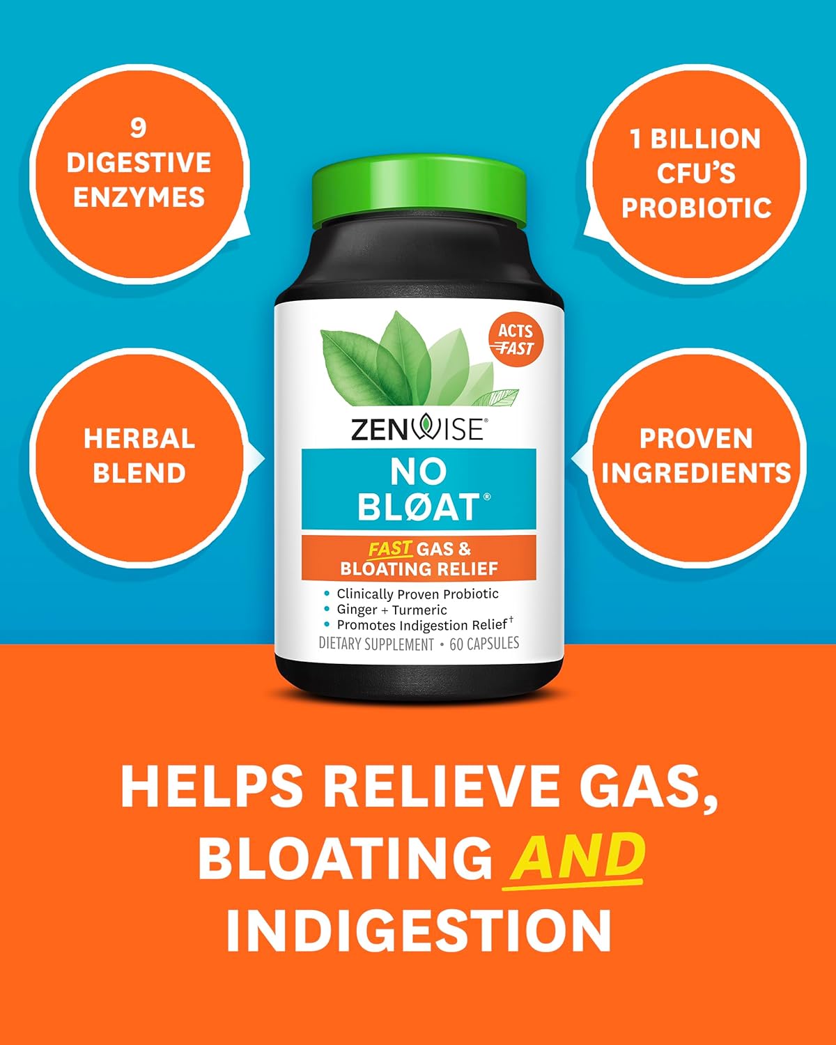 Digestive Enzymes Supplement for Bloating Relief - Probiotics for Women and Men with Ginger, Dandelion, Lactase - Vegan Water Retention Pills - 60 Capsules