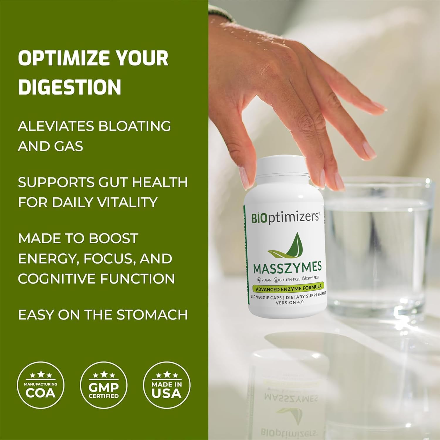 Digestive Enzymes Supplement for Gut Health - Bloating Relief for Men and Women - 250 Capsules - Lipase Amylase Bromelain