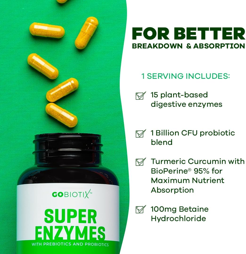 Digestive Enzymes Supplement with Prebiotics and Probiotics for Gut Health - Gluten and Lactose Digestion Support - Plant Based - 120 Capsules
