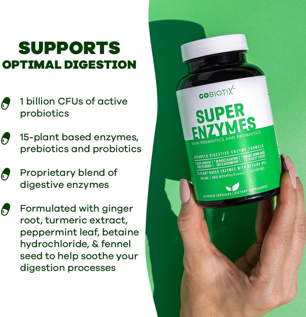 Digestive Enzymes Supplement with Prebiotics and Probiotics for Gut Health - Gluten and Lactose Digestion Support - Plant Based - 120 Capsules