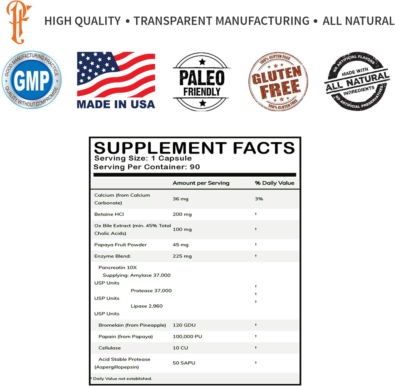 Digestive Enzymes with Betaine HCL for Gut Health - Multi Enzymes for Digestive Health and Bloating Relief - 90 CT