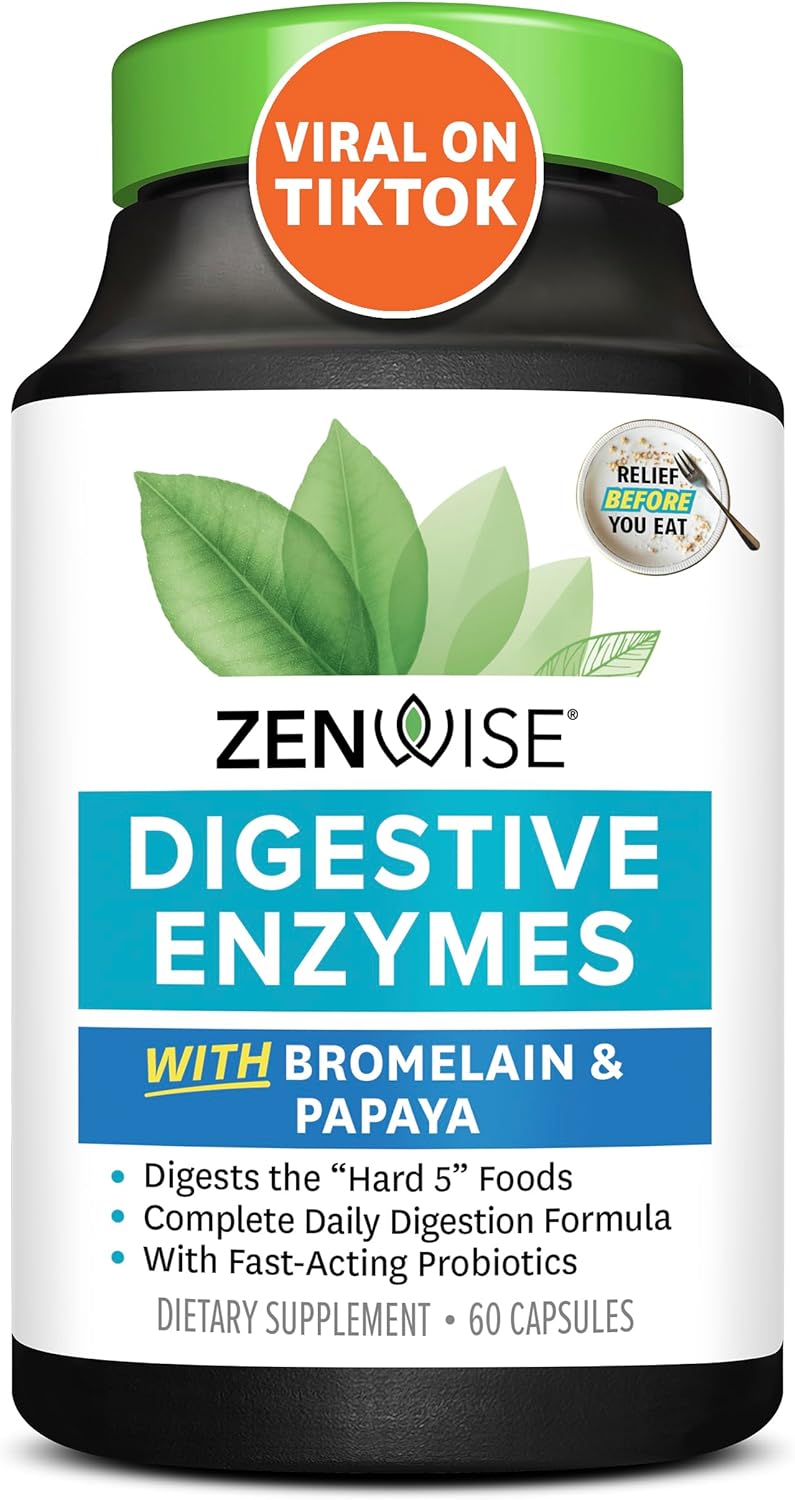 Digestive Enzymes with Bromelain, Prebiotics, and Probiotics - Gut Health Support for Women and Men - Bloating Relief - 60 CT
