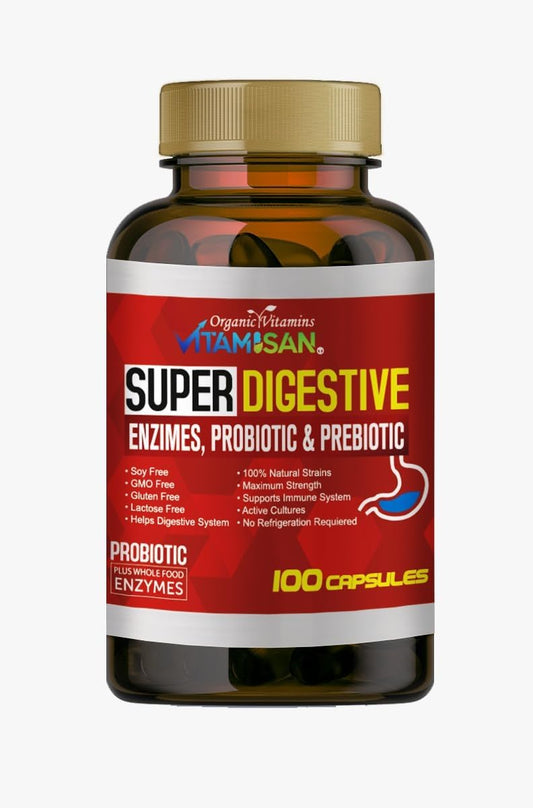 Digestive Enzymes with Pancreatin, Probiotic, and Prebiotic - 100 Capsules by VITAMISAN