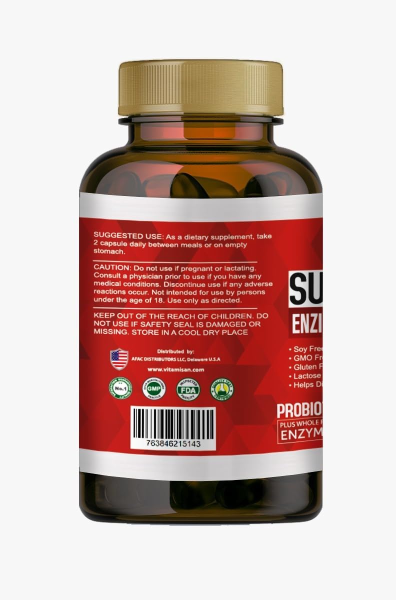 Digestive Enzymes with Pancreatin, Probiotic, and Prebiotic - 100 Capsules by VITAMISAN