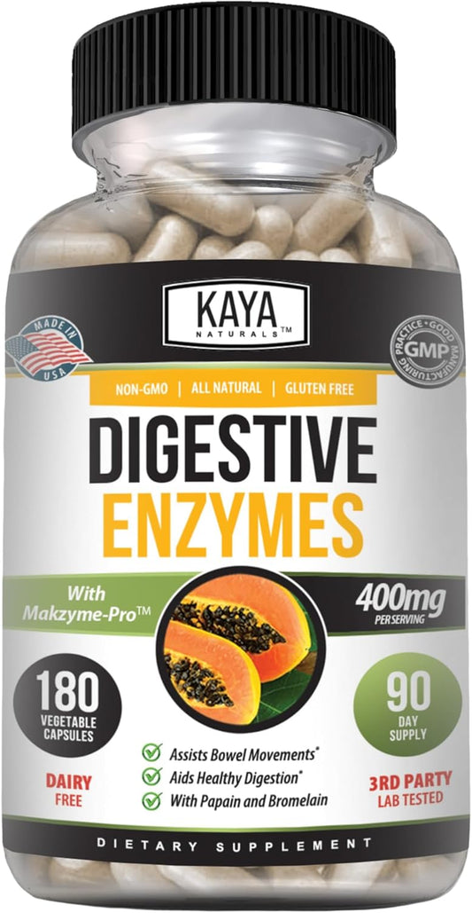 Digestive Enzymes with Prebiotics & Probiotics for Constipation & Bloating Relief - Weight Management Support - Immune Function - 180 Veggie Capsules