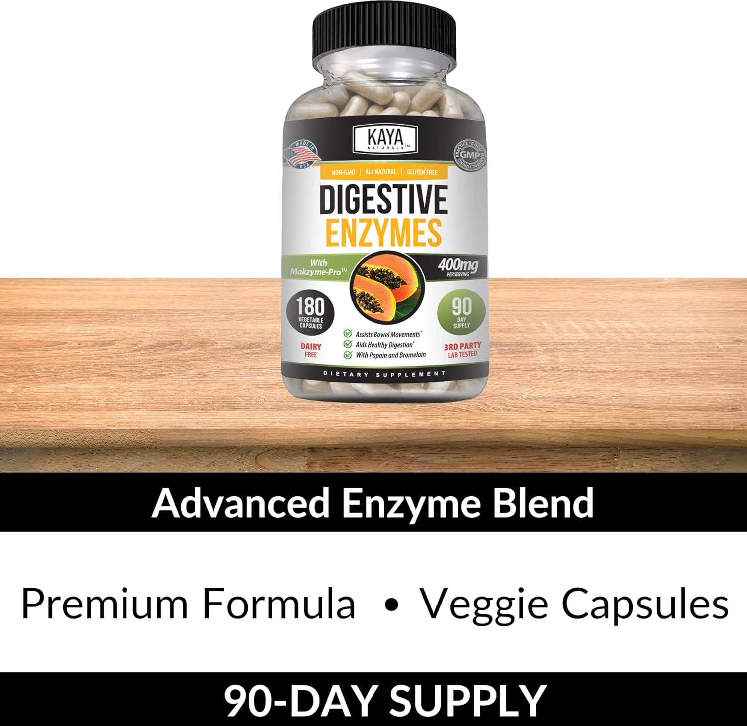 Digestive Enzymes with Prebiotics & Probiotics for Constipation & Bloating Relief - Weight Management Support - Immune Function - 180 Veggie Capsules
