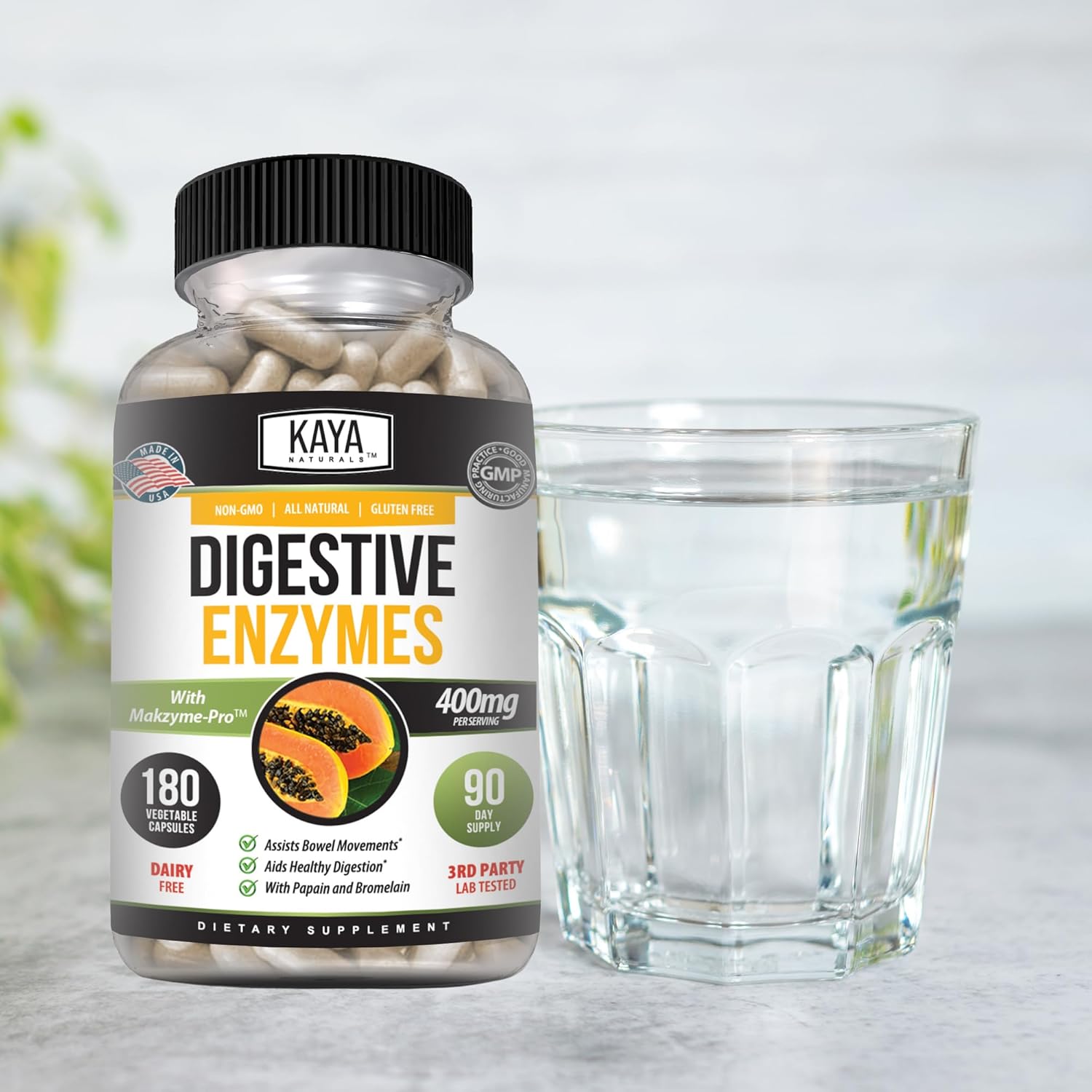Digestive Enzymes with Prebiotics & Probiotics for Constipation & Bloating Relief - Weight Management Support - Immune Function - 180 Veggie Capsules