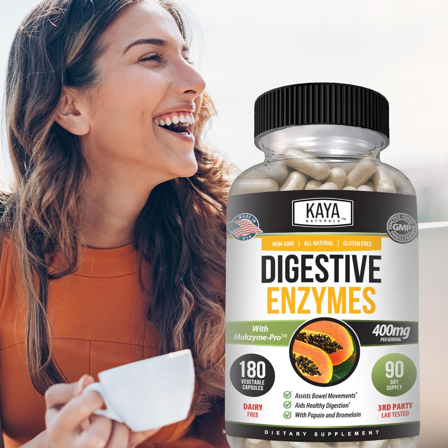 Digestive Enzymes with Prebiotics & Probiotics for Constipation & Bloating Relief - Weight Management Support - Immune Function - 180 Veggie Capsules