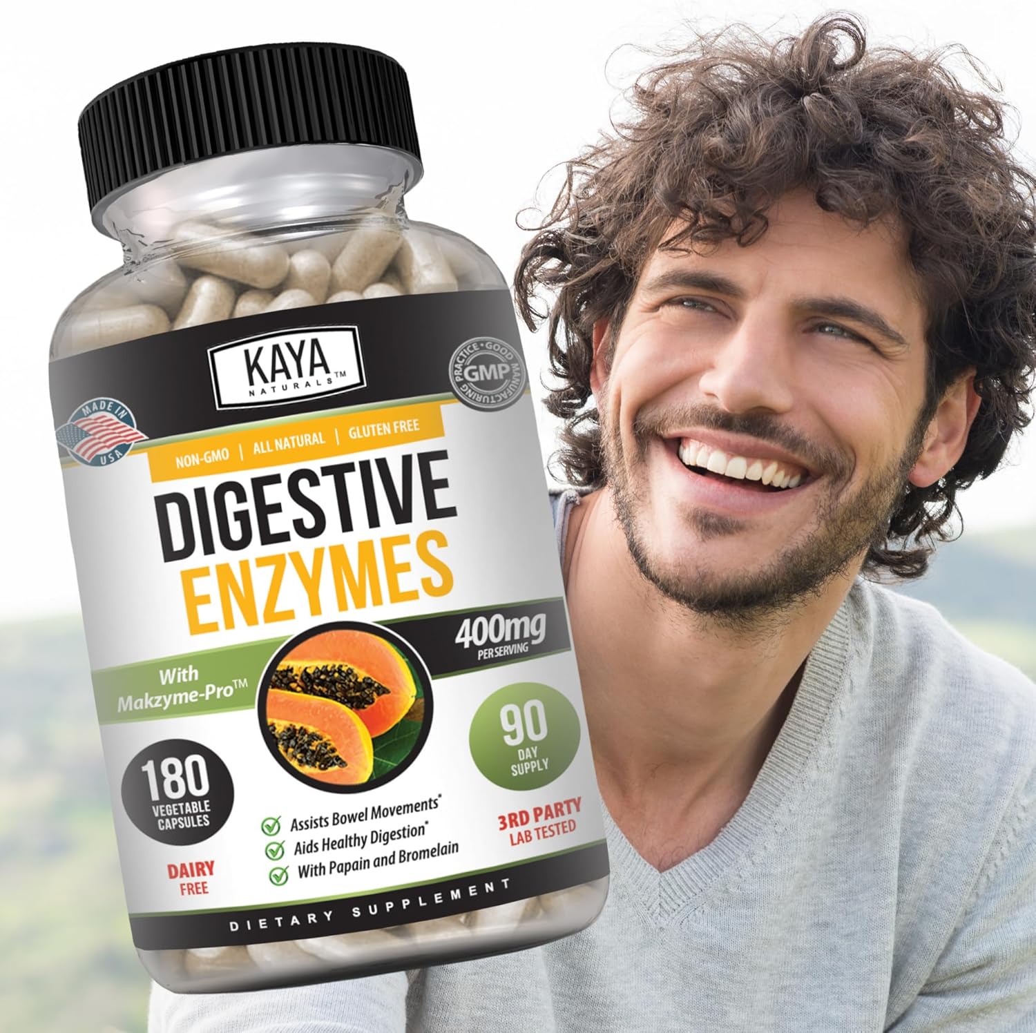 Digestive Enzymes with Prebiotics & Probiotics for Constipation & Bloating Relief - Weight Management Support - Immune Function - 180 Veggie Capsules