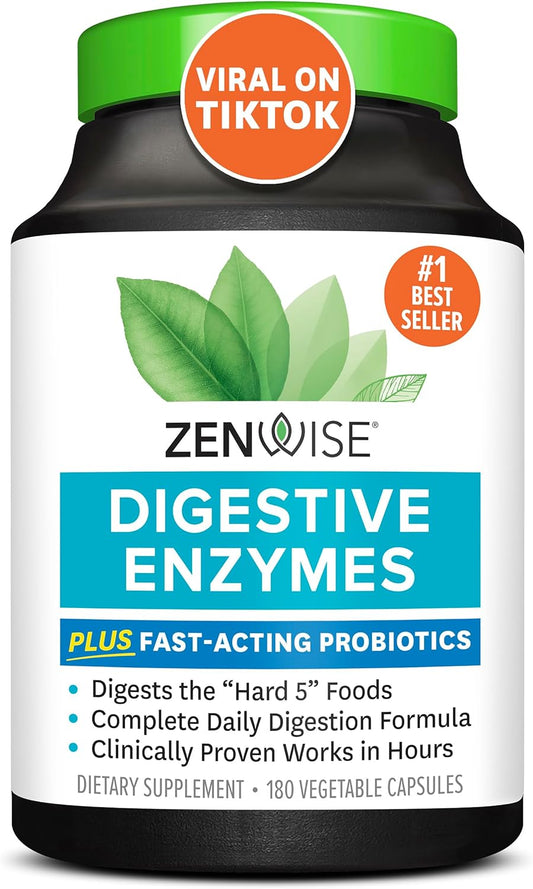 Digestive Enzymes with Probiotics and Prebiotics for Gut Health and Bloating Relief - 180 Count - Men and Women's Daily Digestive Health Supplement
